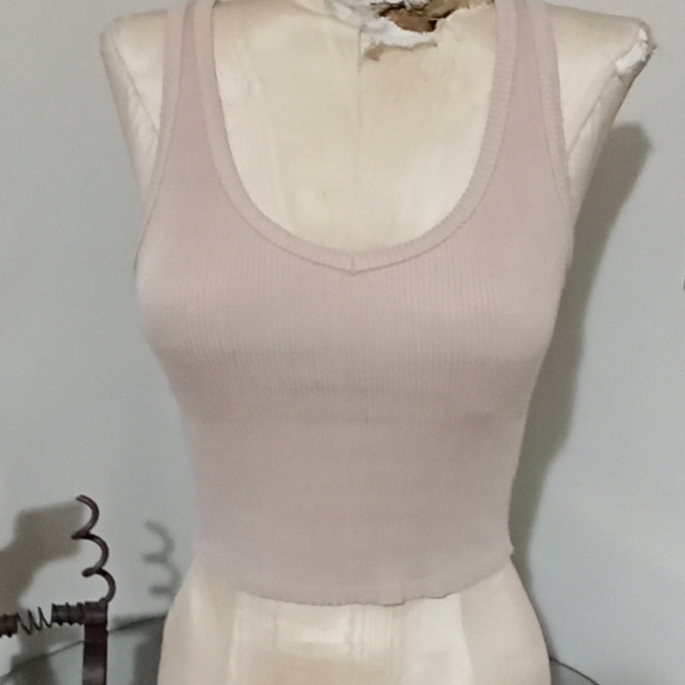 All Saints Soft Beige Ribbed Tank Top